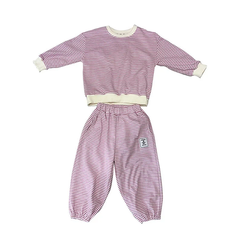 2 Pieces Set Baby Kid Unisex Striped Tops And Pants