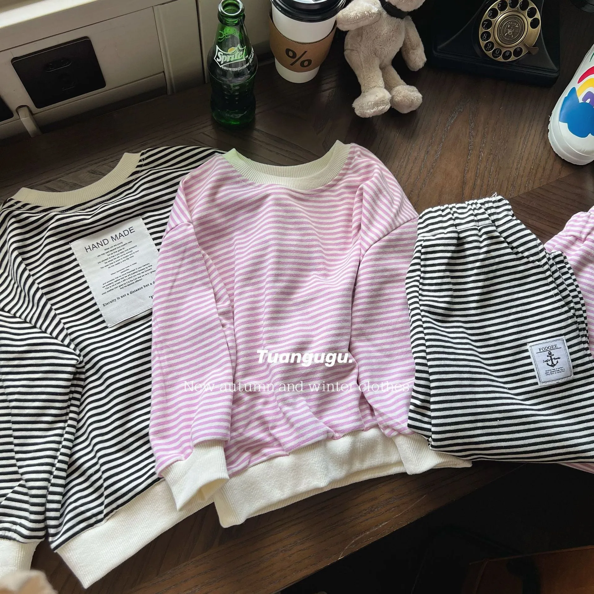 2 Pieces Set Baby Kid Unisex Striped Tops And Pants