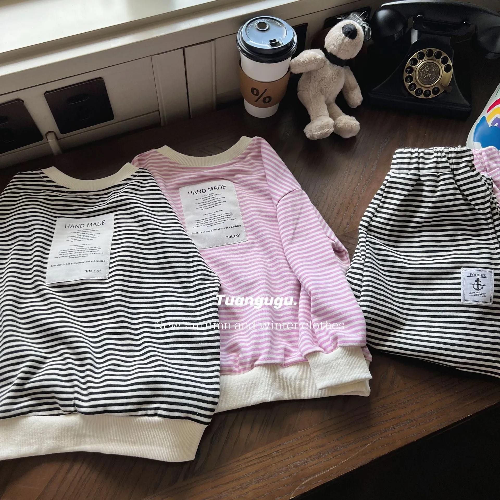 2 Pieces Set Baby Kid Unisex Striped Tops And Pants