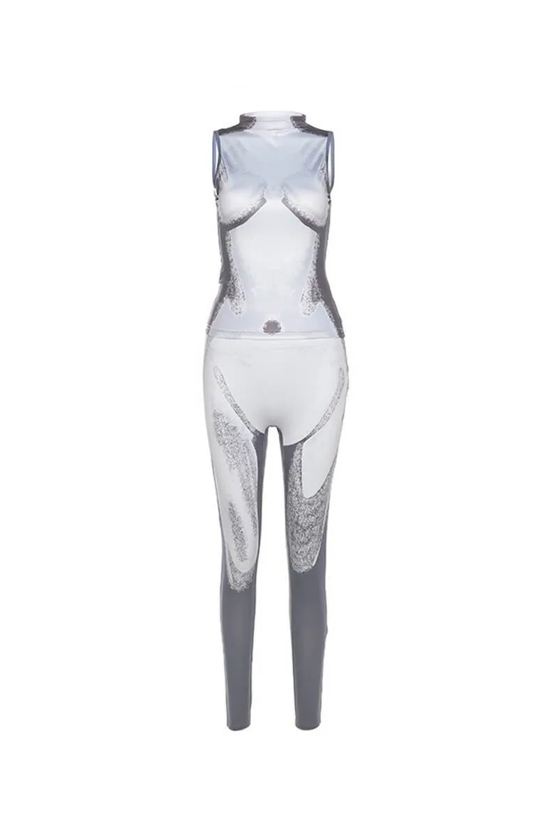 3D Body Print Sleeveless Tops And Pants Set