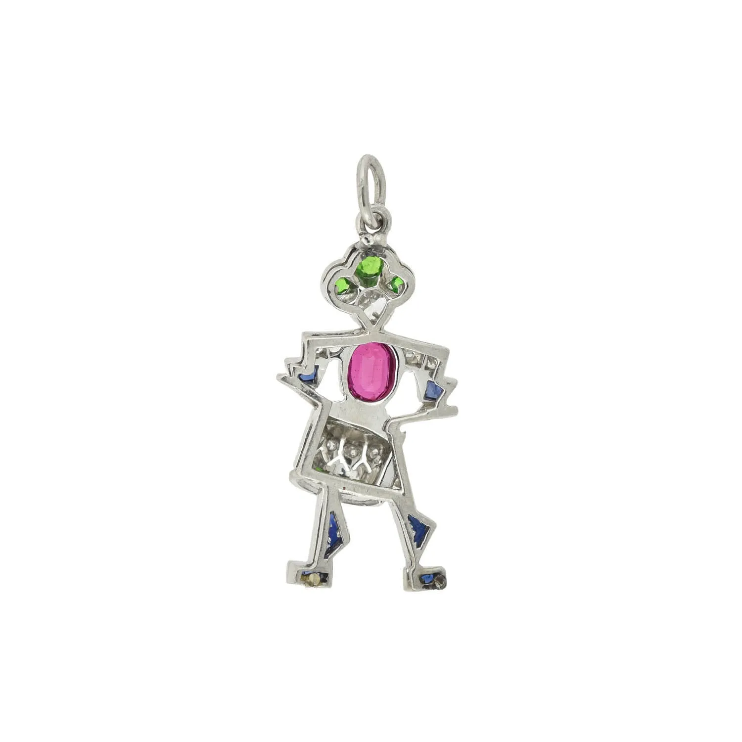 Art Deco Platinum Diamond, Emerald, Ruby   Sapphire Drummer Boy Charm/Pendant