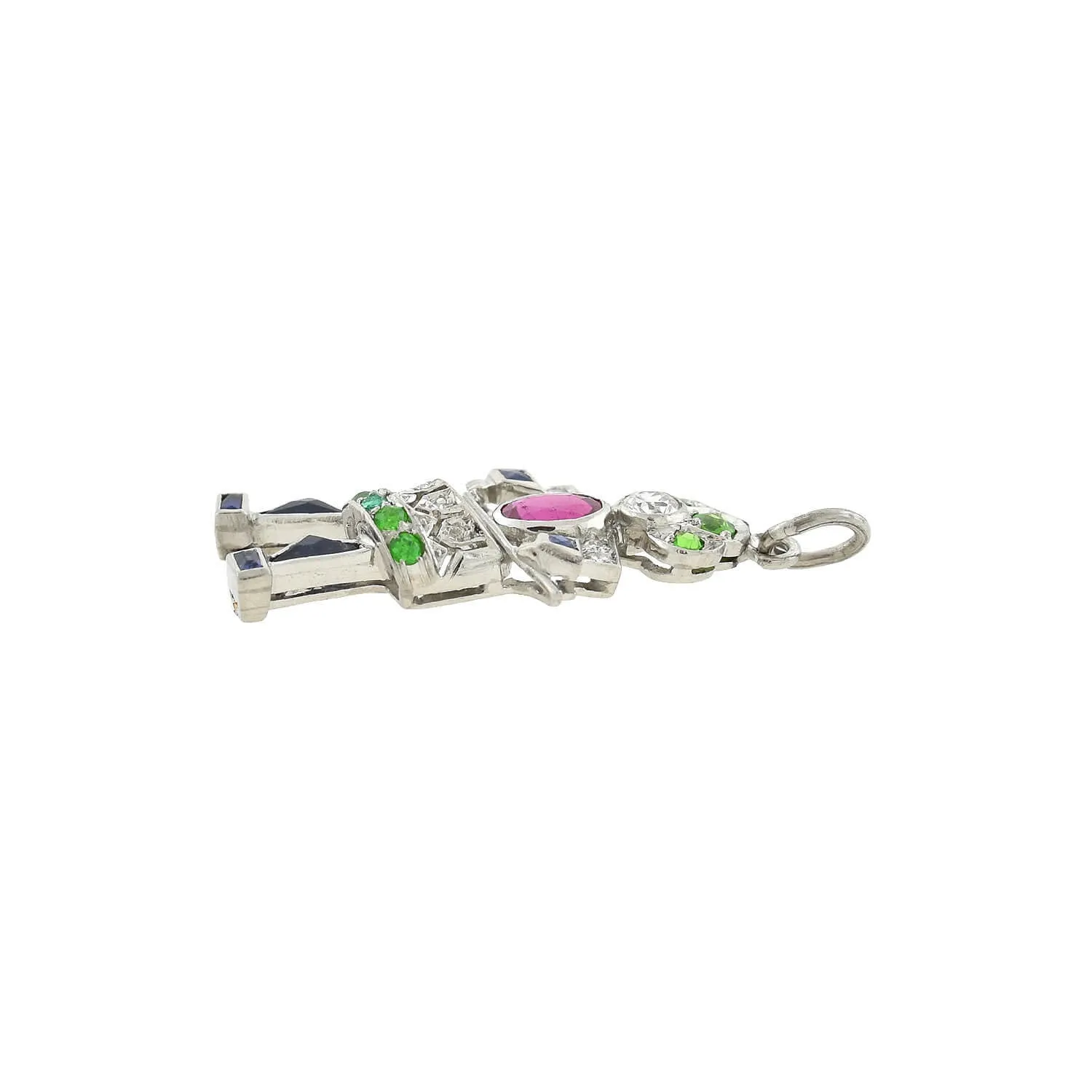 Art Deco Platinum Diamond, Emerald, Ruby   Sapphire Drummer Boy Charm/Pendant