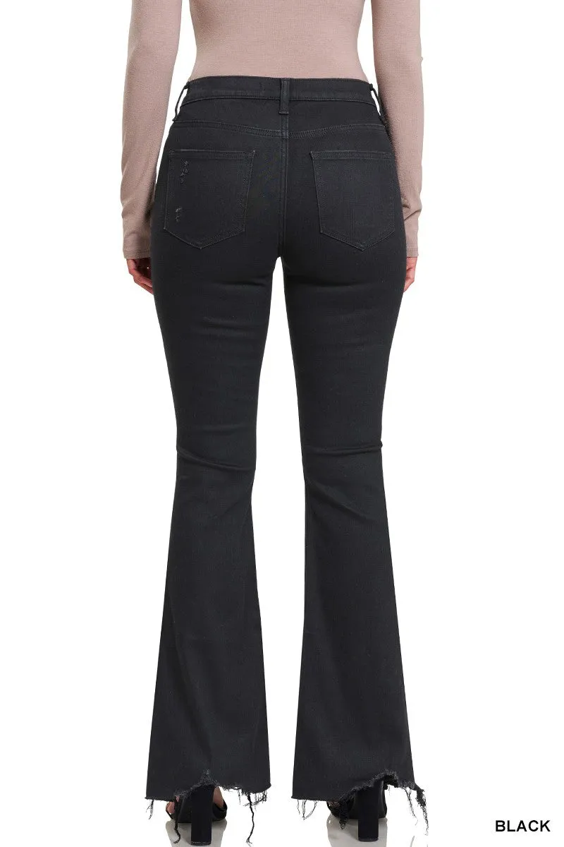 Black RECYCLED POLYESTER HIGH RISE FLARE DENIM PANTS