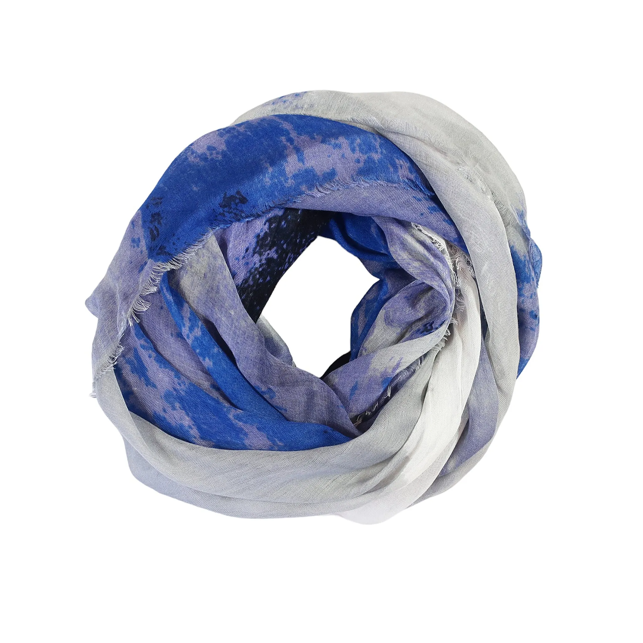 Blue Pacific Cashmere and Silk Watercolor Scarf in Denim Blue and Silver