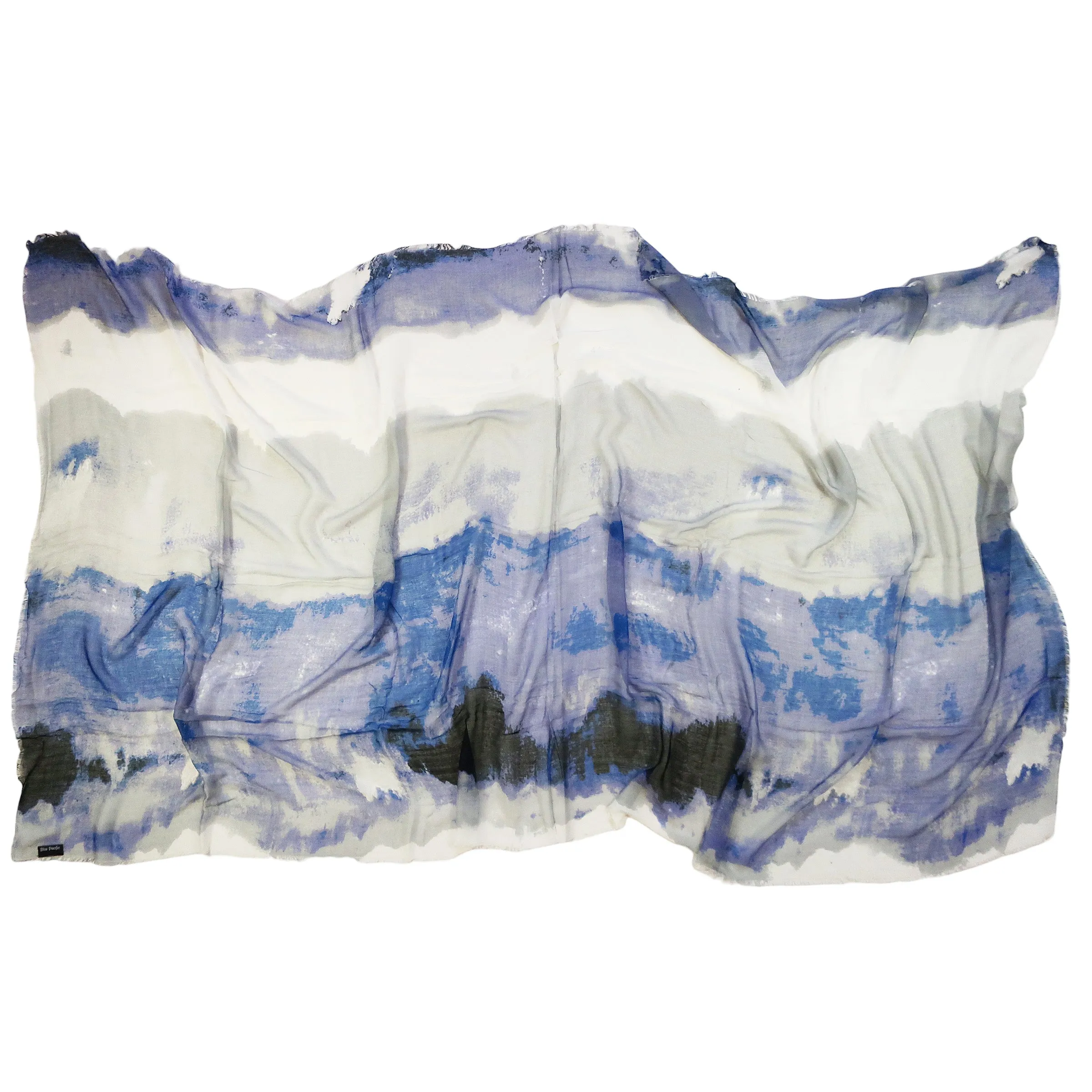 Blue Pacific Cashmere and Silk Watercolor Scarf in Denim Blue and Silver