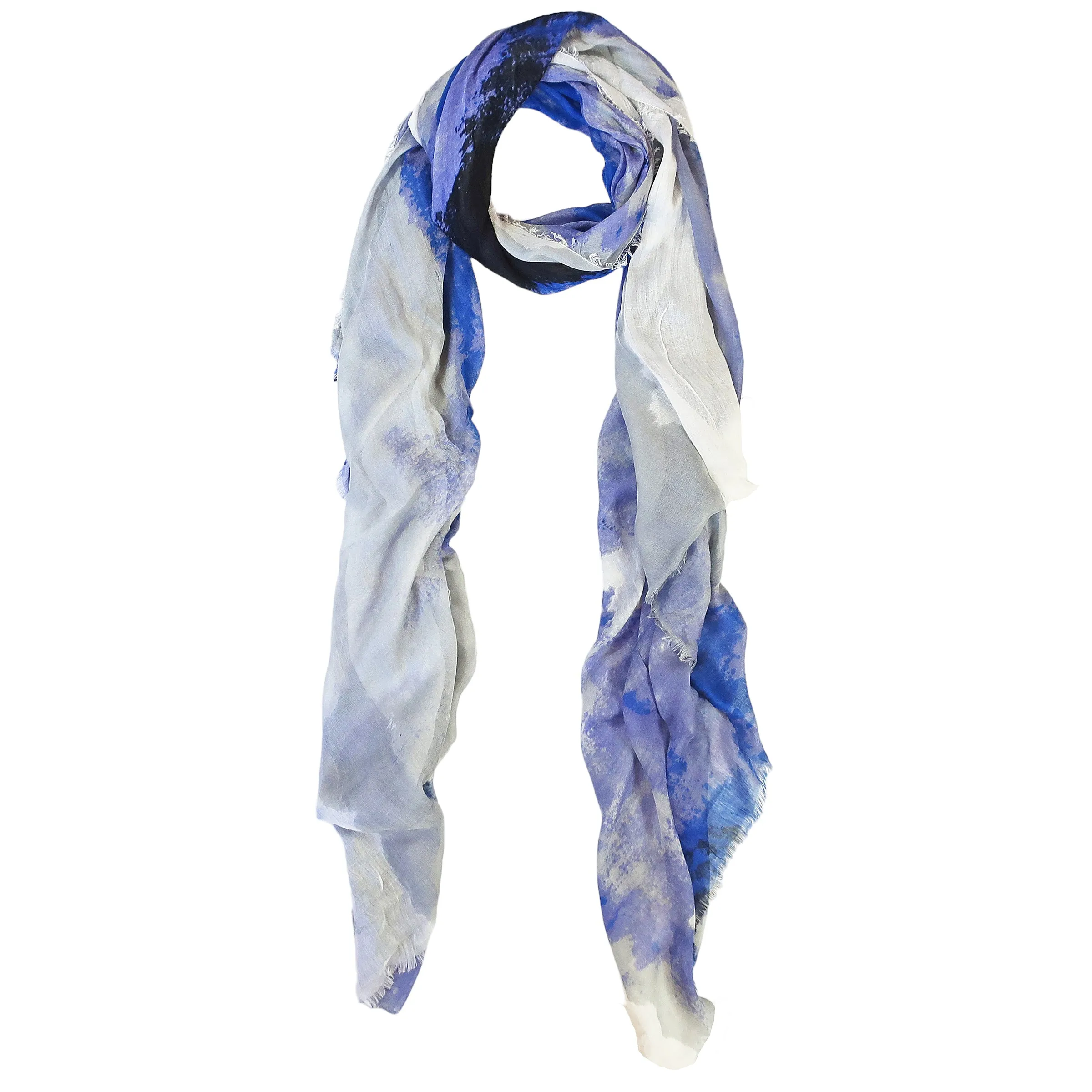 Blue Pacific Cashmere and Silk Watercolor Scarf in Denim Blue and Silver