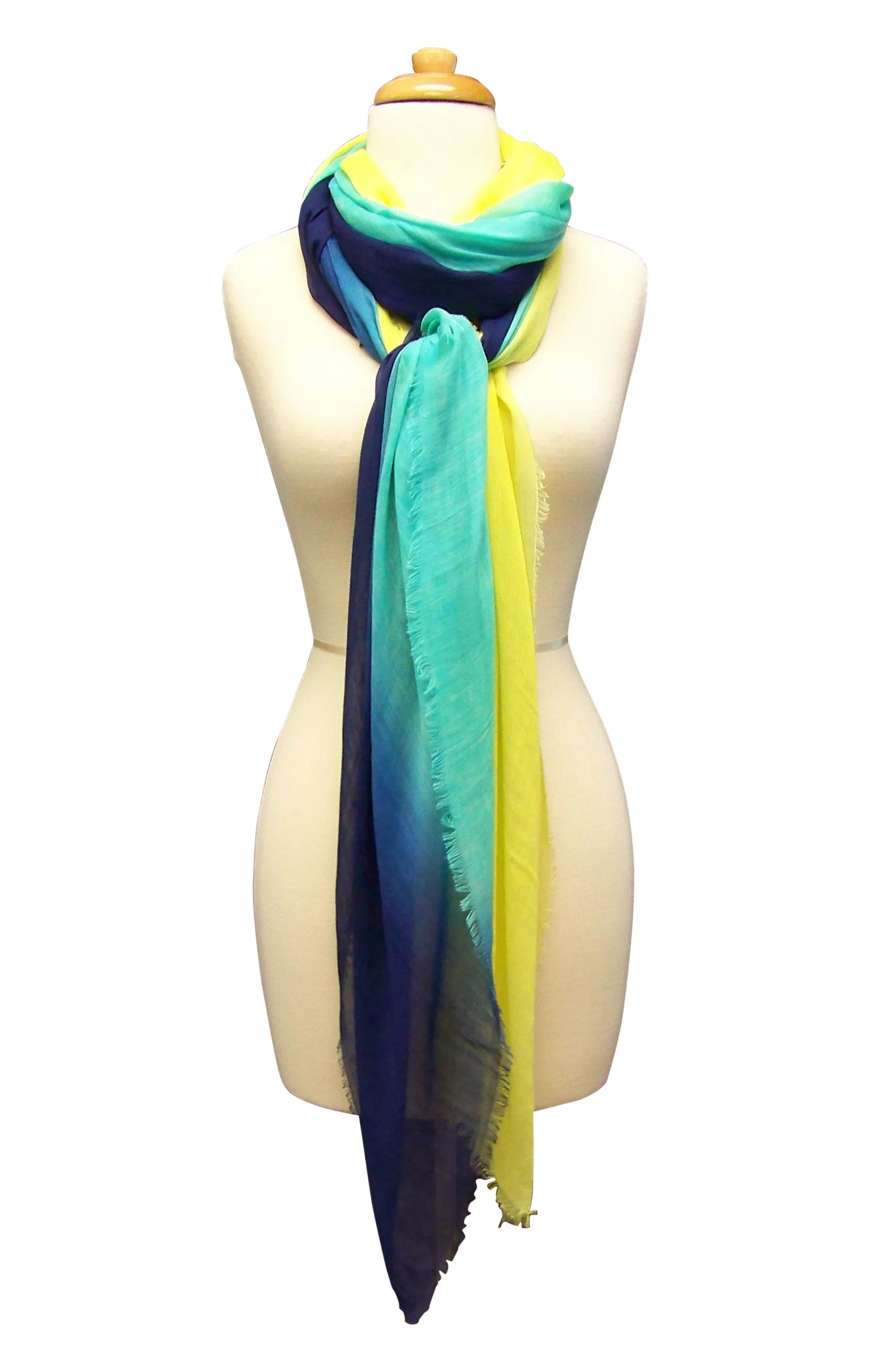 Blue Pacific Dream Cashmere and Silk Scarf in Navy Turquoise Yellow