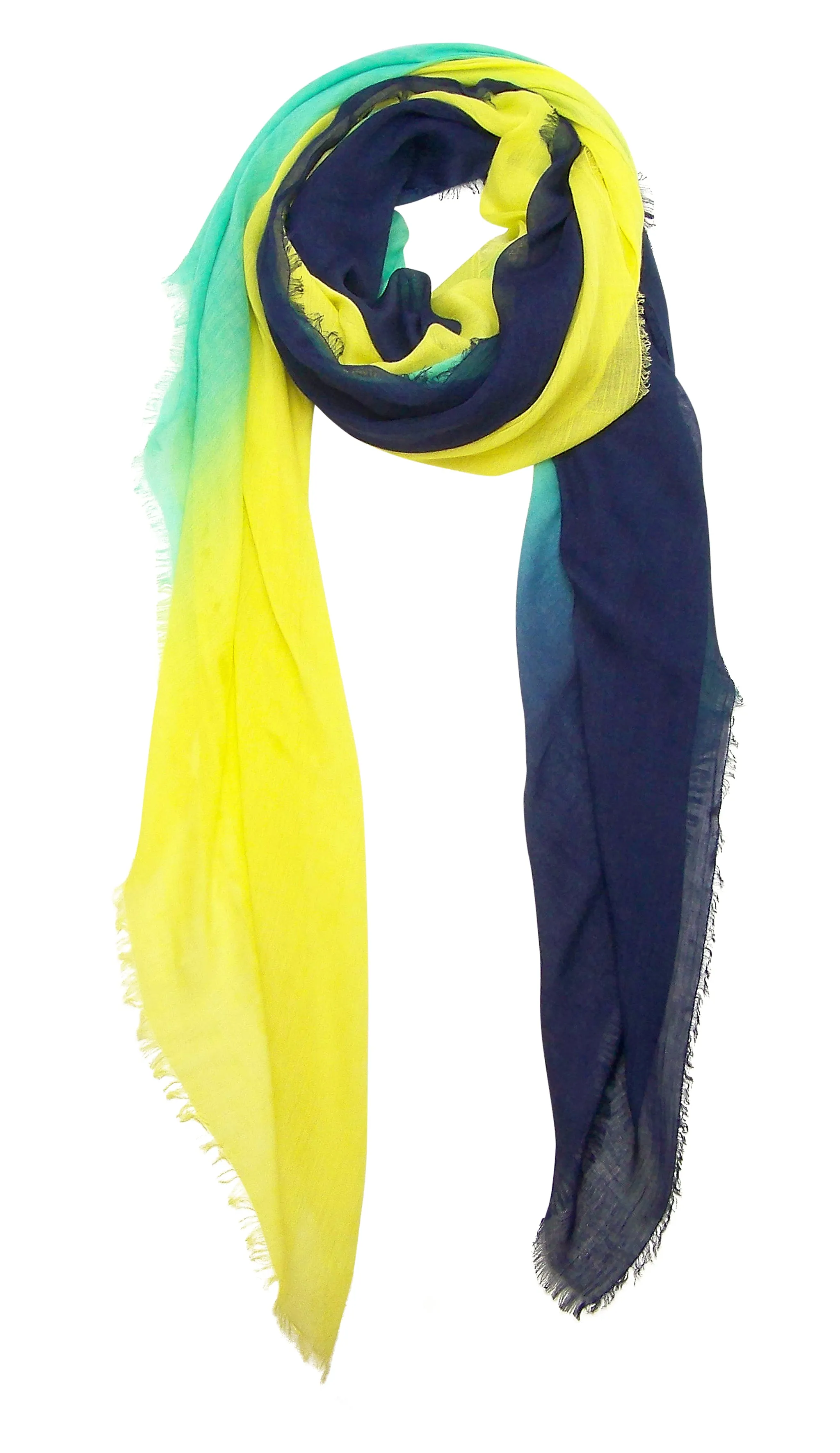 Blue Pacific Dream Cashmere and Silk Scarf in Navy Turquoise Yellow