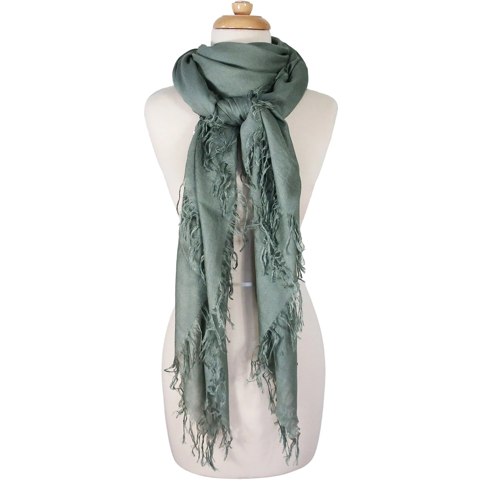 Blue Pacific Tissue Solid Modal and Cashmere Scarf Shawl in Shadow Sage