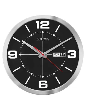 Bulova Calendar Wall Clock - Black Dial - Aluminum Case - Day / Date Display