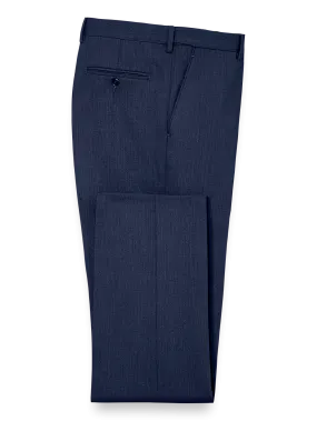 Classic Fit Essential Wool Flat Front Suit Pants - Navy