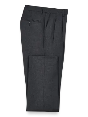 Classic Fit Wool Gabardine Pleated Pants - Charcoal