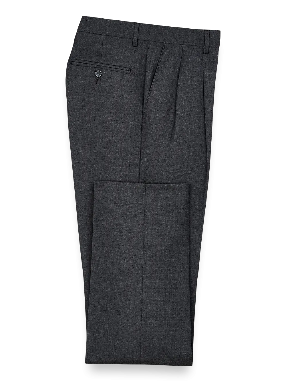 Classic Fit Wool Gabardine Pleated Pants - Charcoal