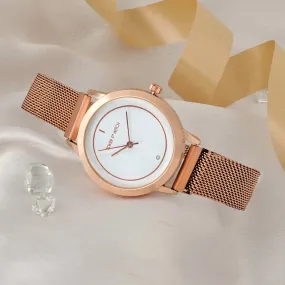 Eclipse White Dial Rosegold Magnetic Mesh Strap Watch