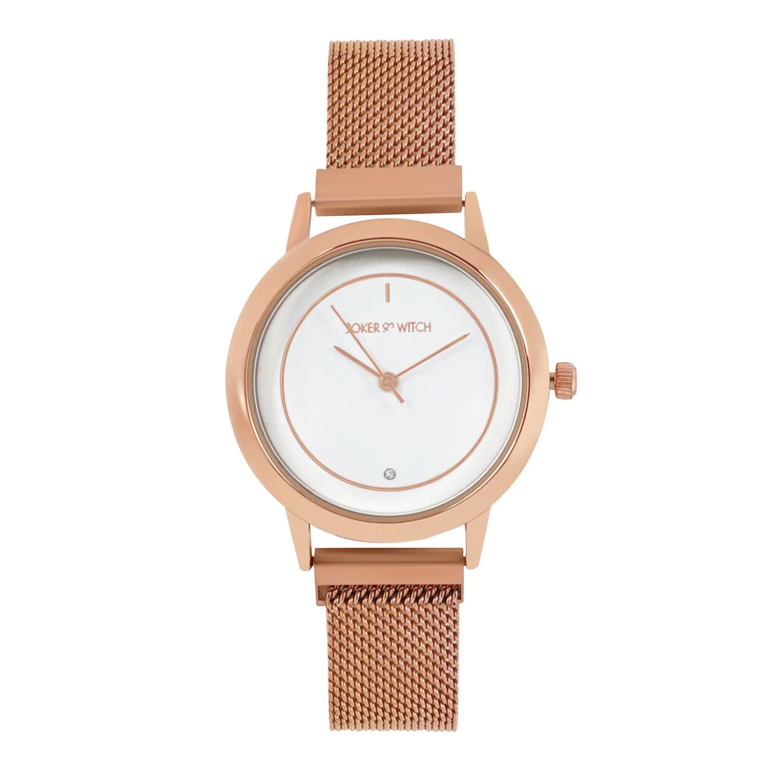 Eclipse White Dial Rosegold Magnetic Mesh Strap Watch