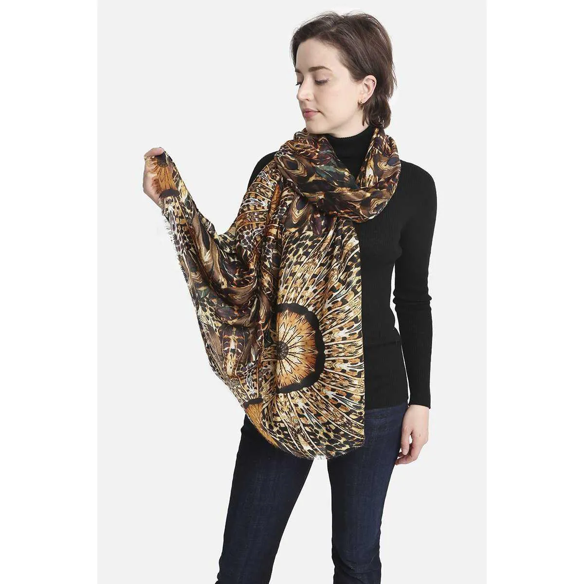 Fashion Feather Print Skinny Scarf