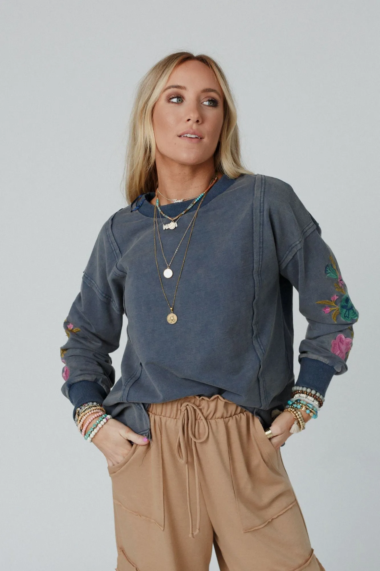 Floral Muse Embroidered Top - Blue