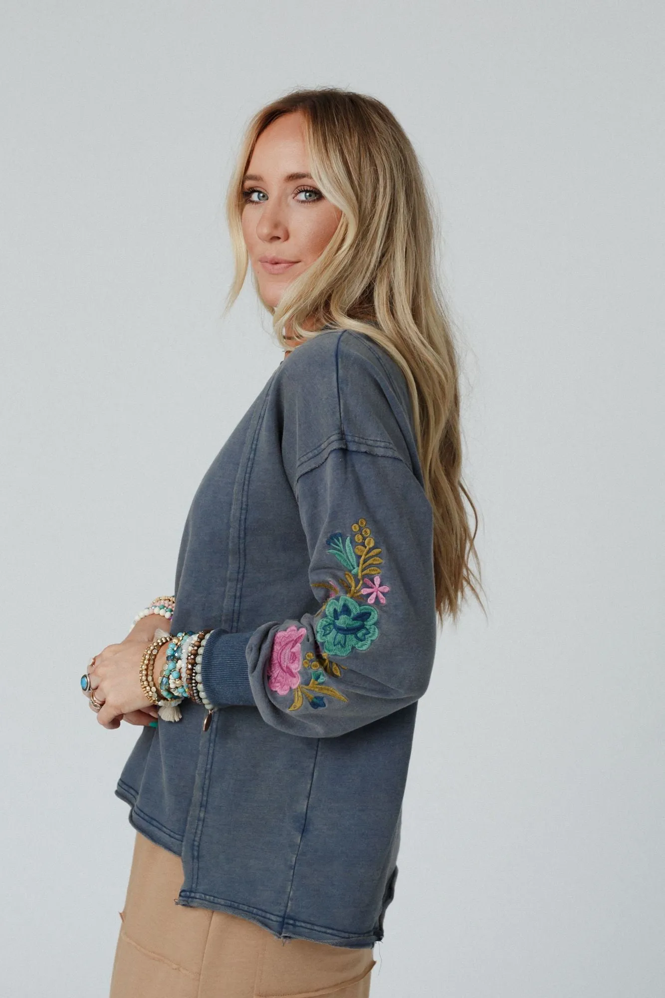 Floral Muse Embroidered Top - Blue