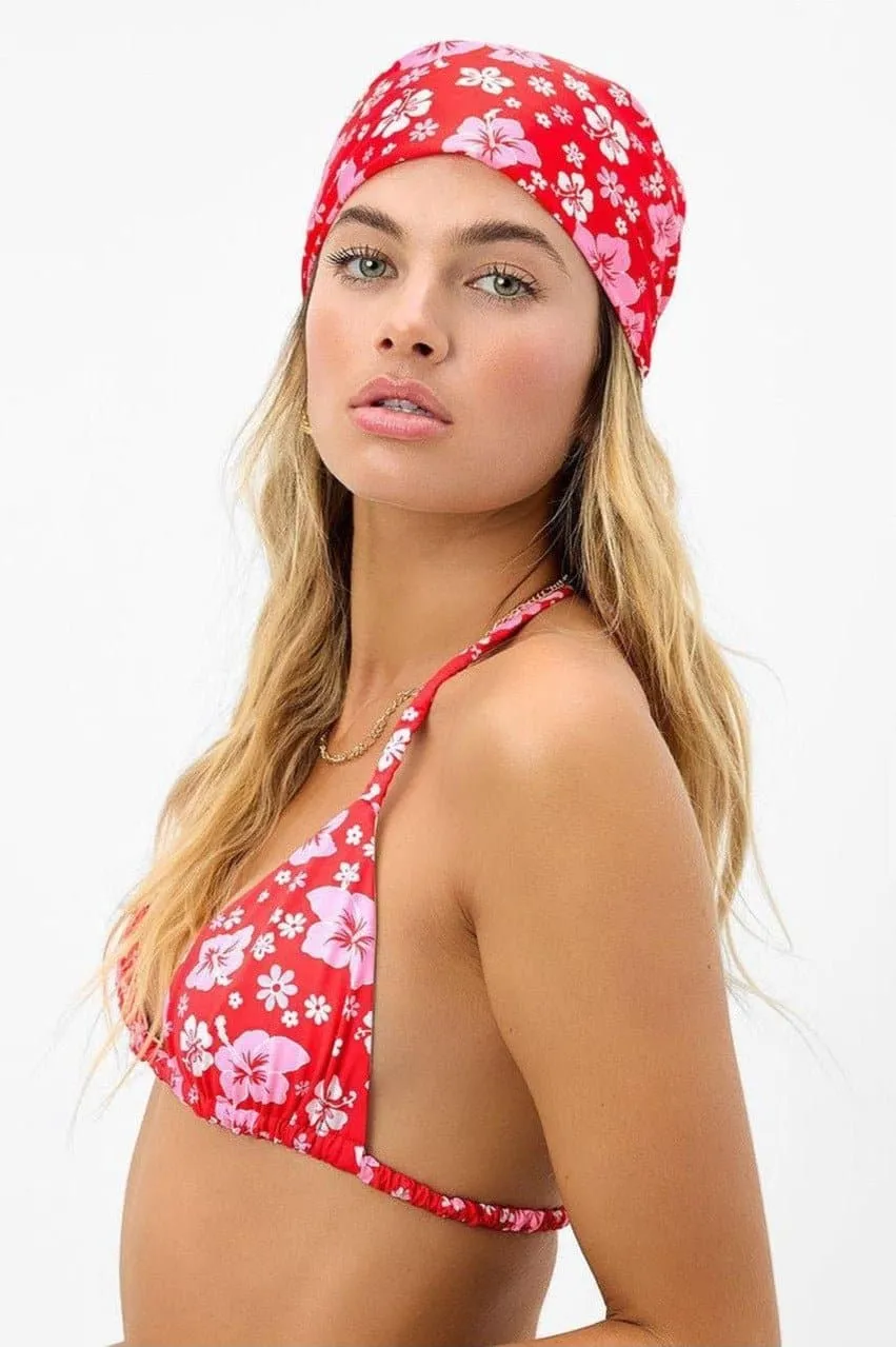 Frankies Bikinis Heidi Satin Floral Head Scarf in Coconut Girl Print