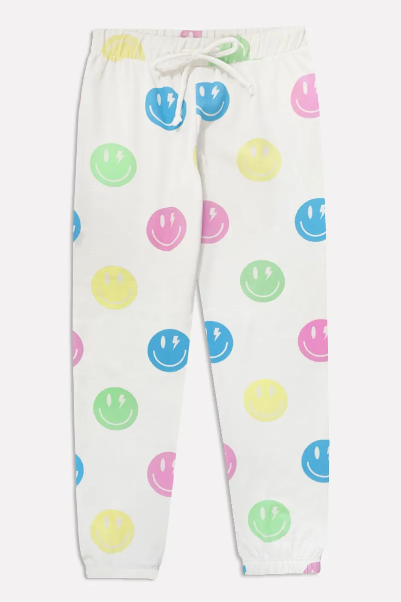 French Terry Cozy Sweatpant - Ivory Multi Smile