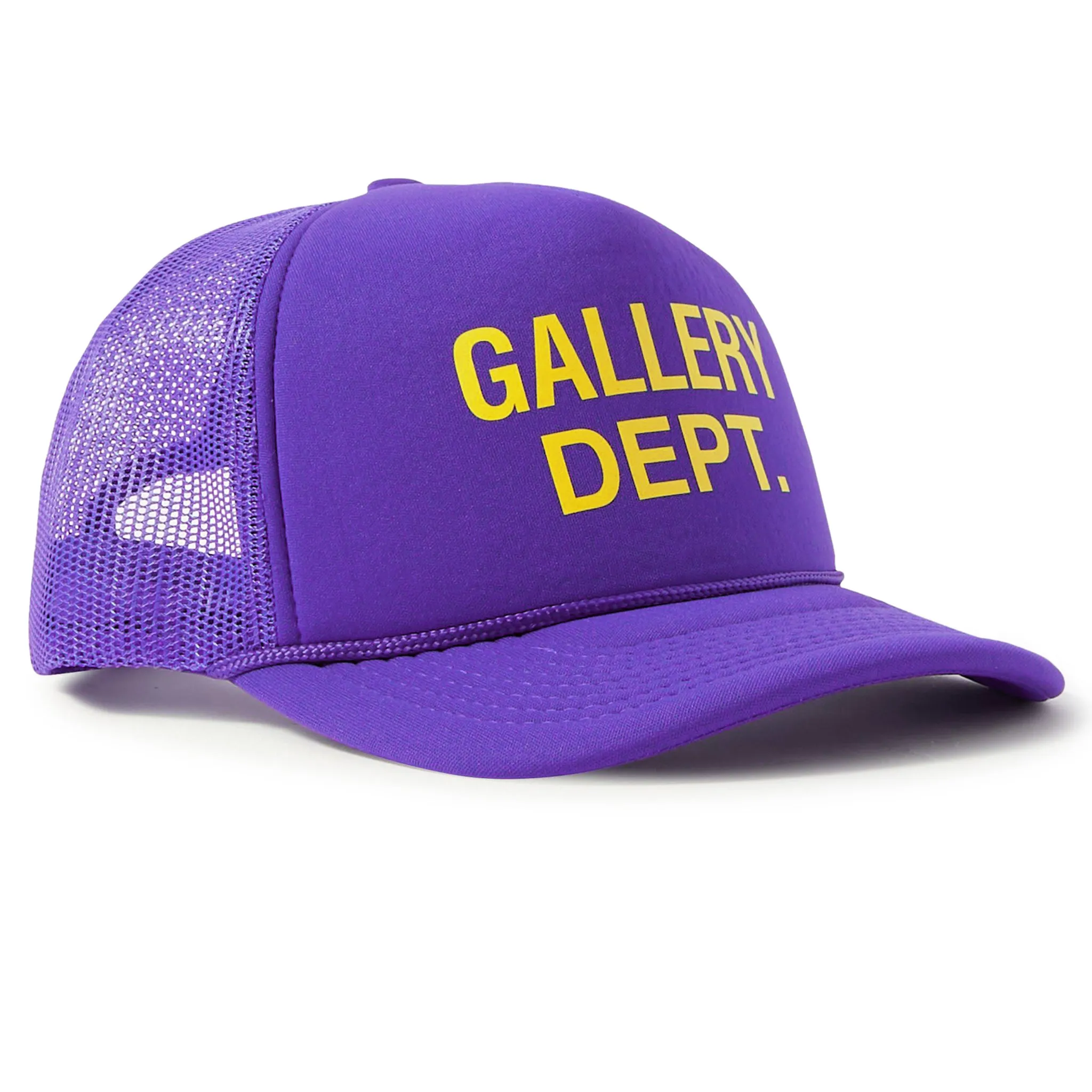 Sure! The optimized English title for this e-commerce product could be: Purple Gallery Dept. Logo Trucker Cap.