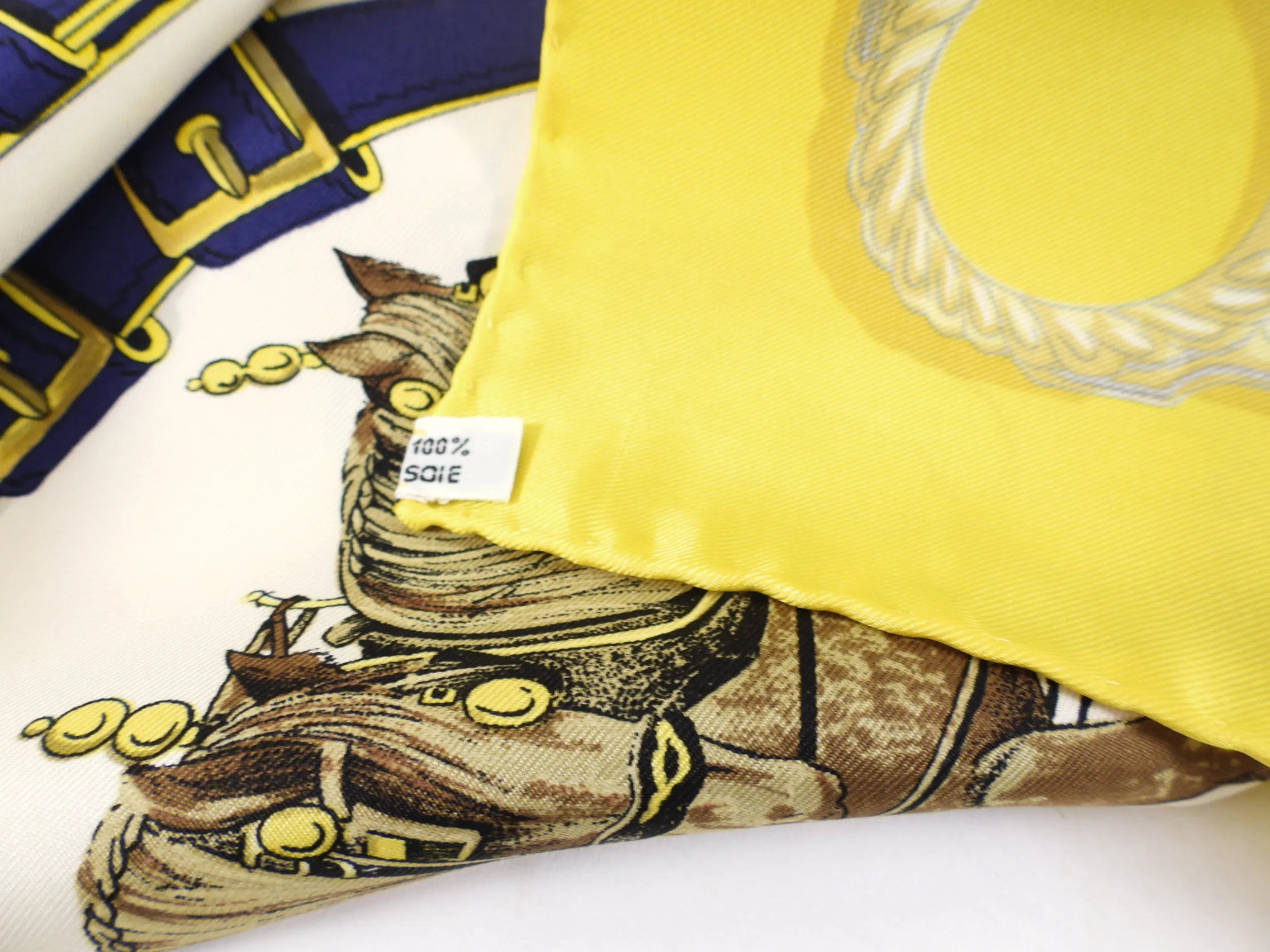 Hermes Vintage 1963 Cuivreries Yellow Navy Scarf