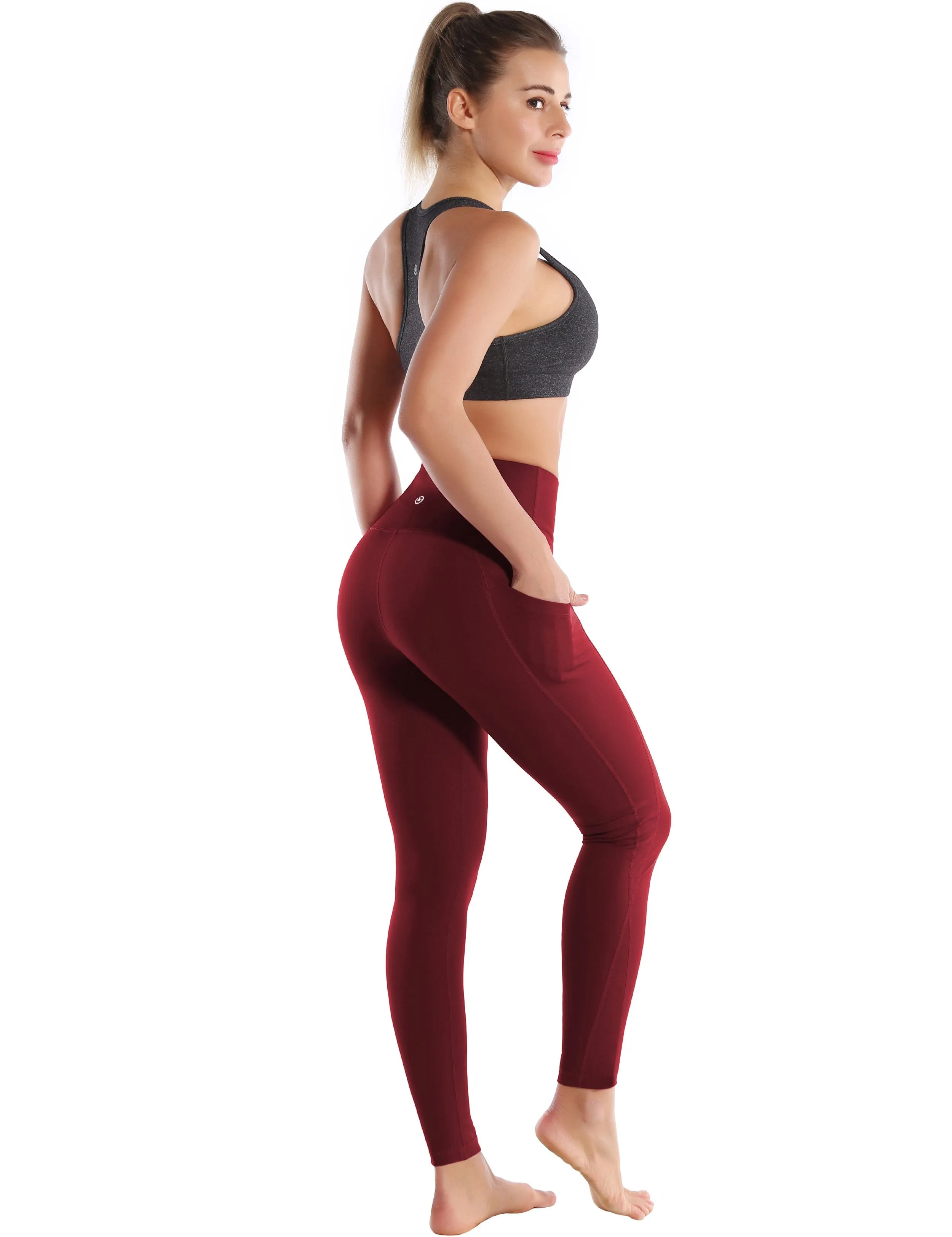 High Waist Side Pockets Yoga Pants cherryred ins