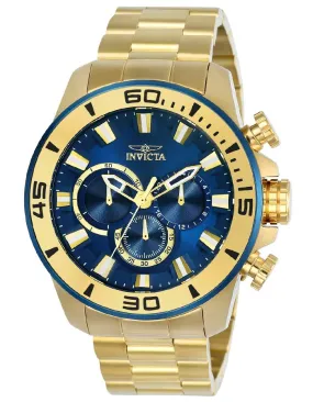 Invicta Mens Pro Diver Chronograph - Gold-Tone - Blue Dial - Bracelet - 100m