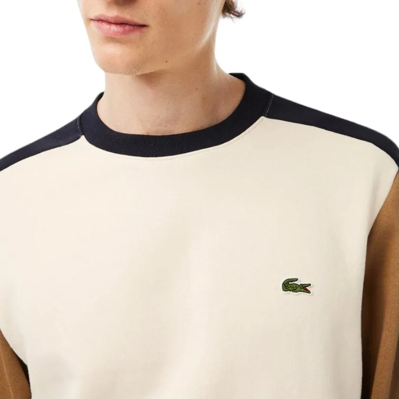 Lacoste Fleece Colorblock Jogger Sweatshirt (Off White/Brown/Navy) SH1299-51