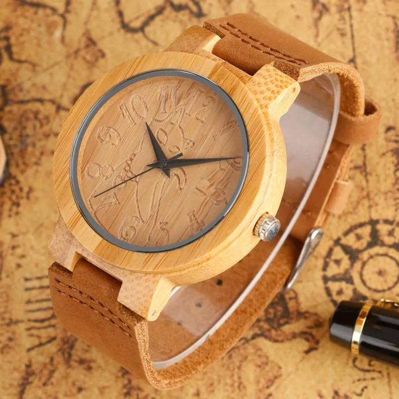 Lovely Hand Carved Wooden Watch for Ladies Leather Band