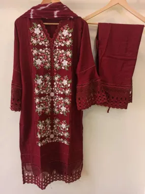 Maroon Embroidered Suit