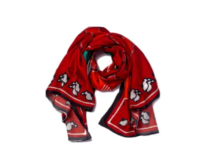 MARTE EGELE Hand-rolled Edges Deep Red Silk Twill Scarf