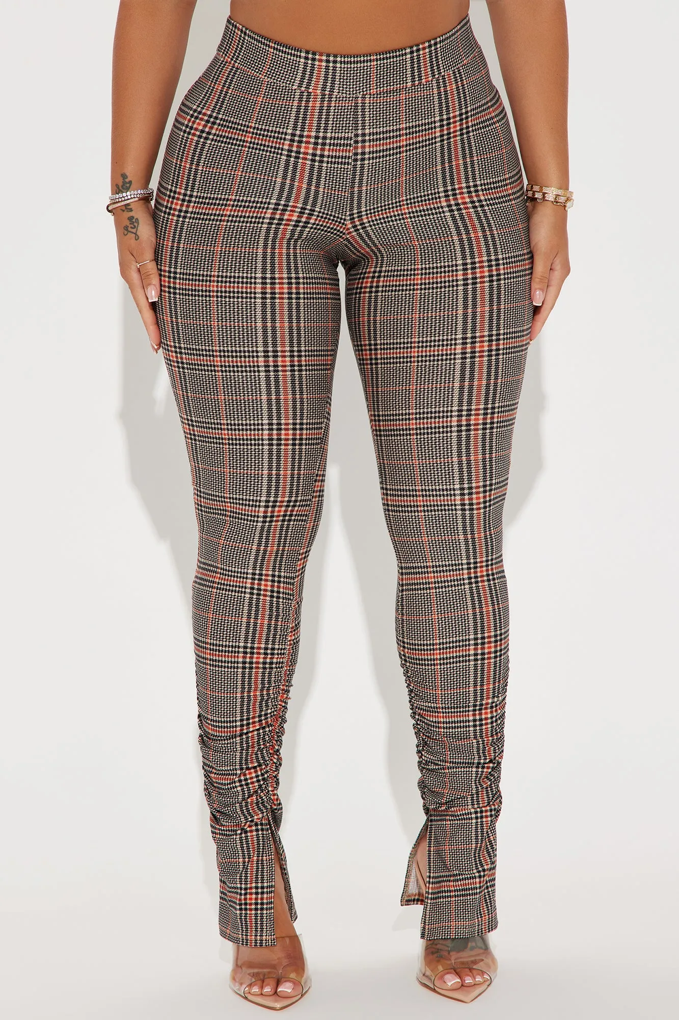 Metro Chic Plaid Stacked Pant - Grey/combo