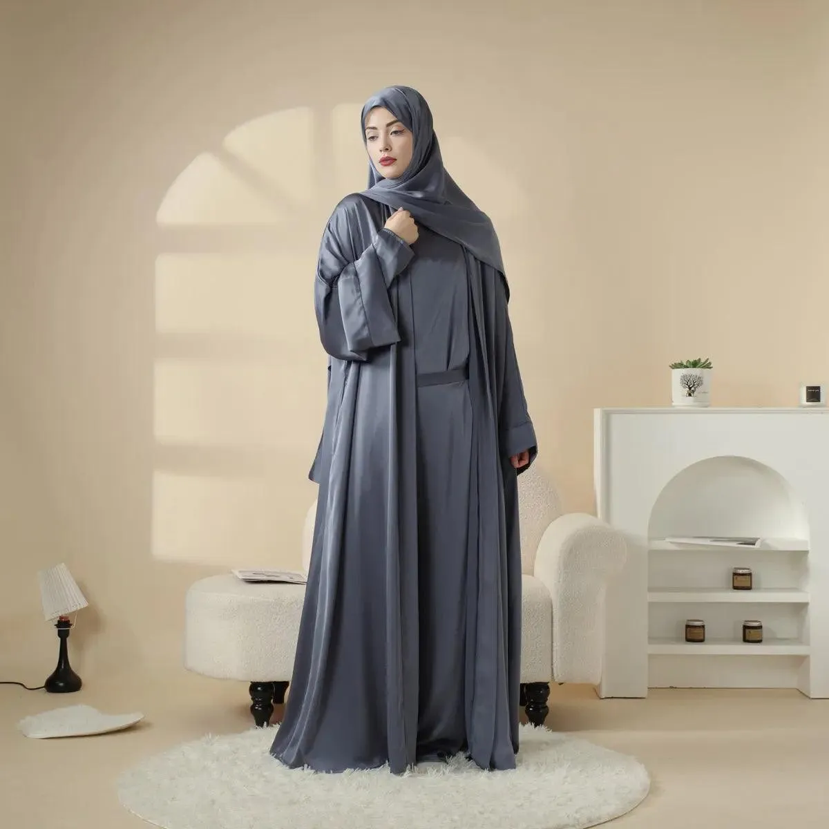 MOA034 Armani Satin Top and Pants 4-Piece Set Abaya