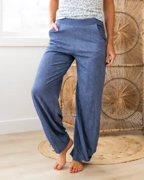 NEW! Split Side Tied Hem Lounge Pants - Denim Blue