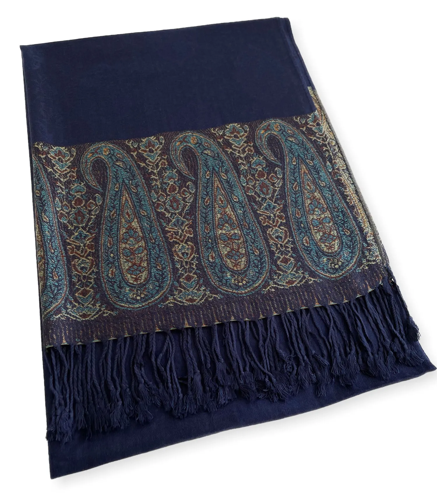 PAISLEY PRINT NAVY BLUE LIGHTWEIGHT PASHMINA SHAWL SCARF