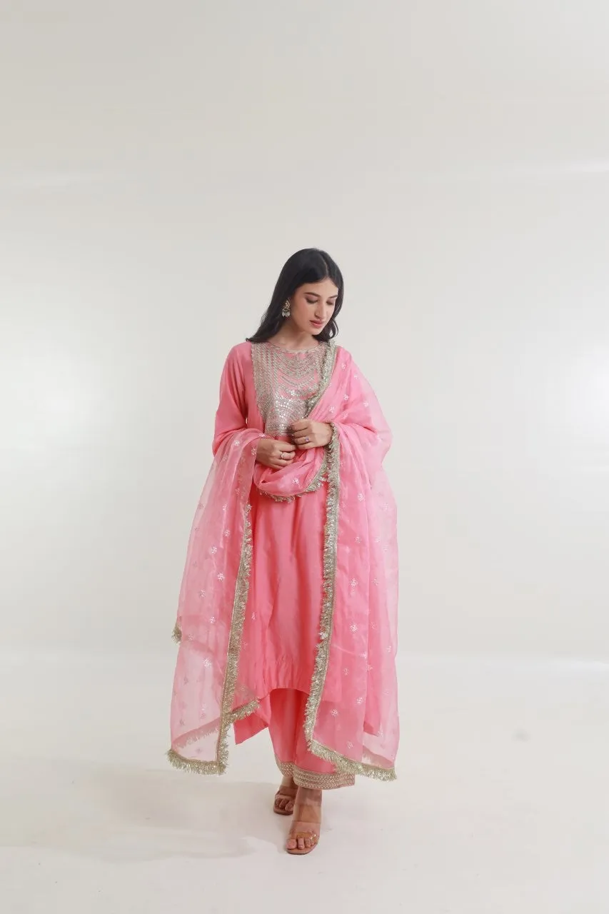 Pink Chanderi Straight Set