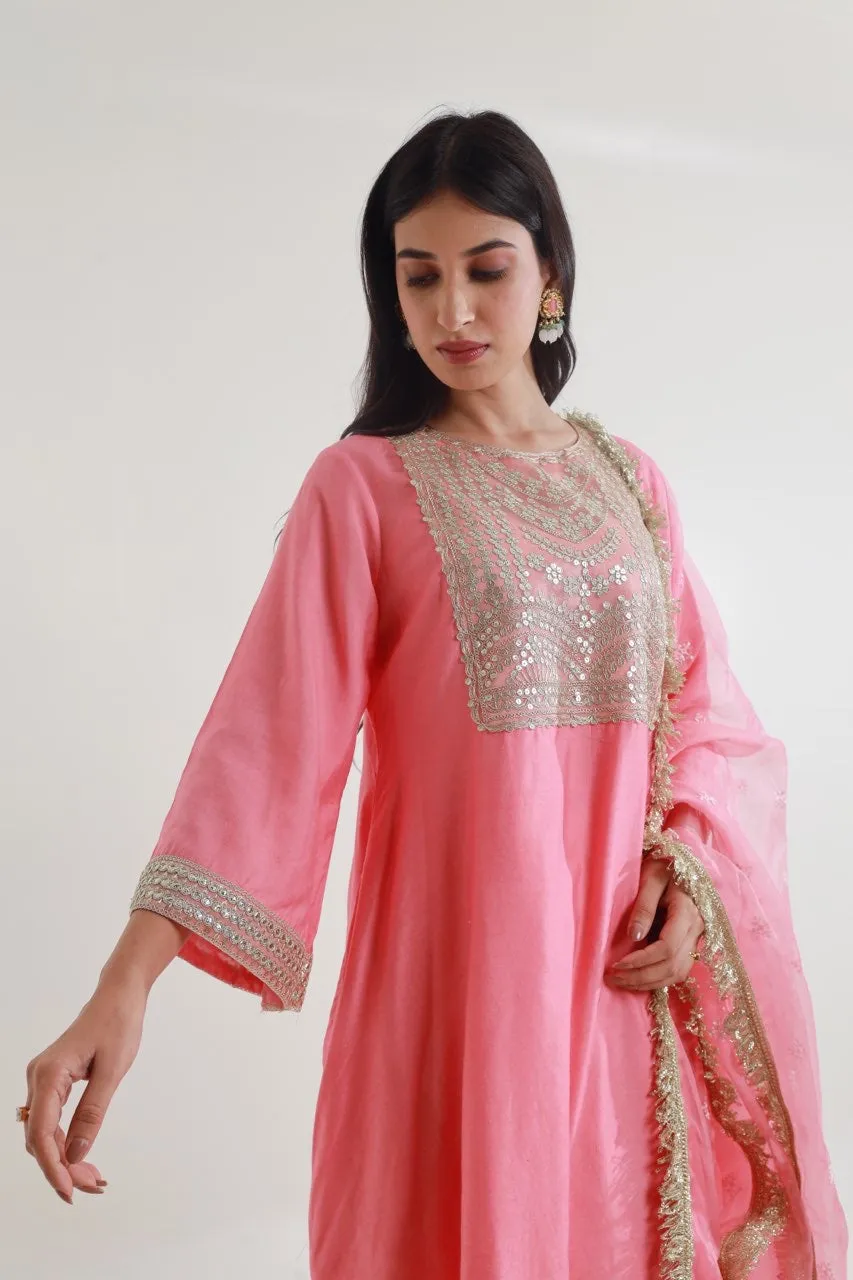 Pink Chanderi Straight Set