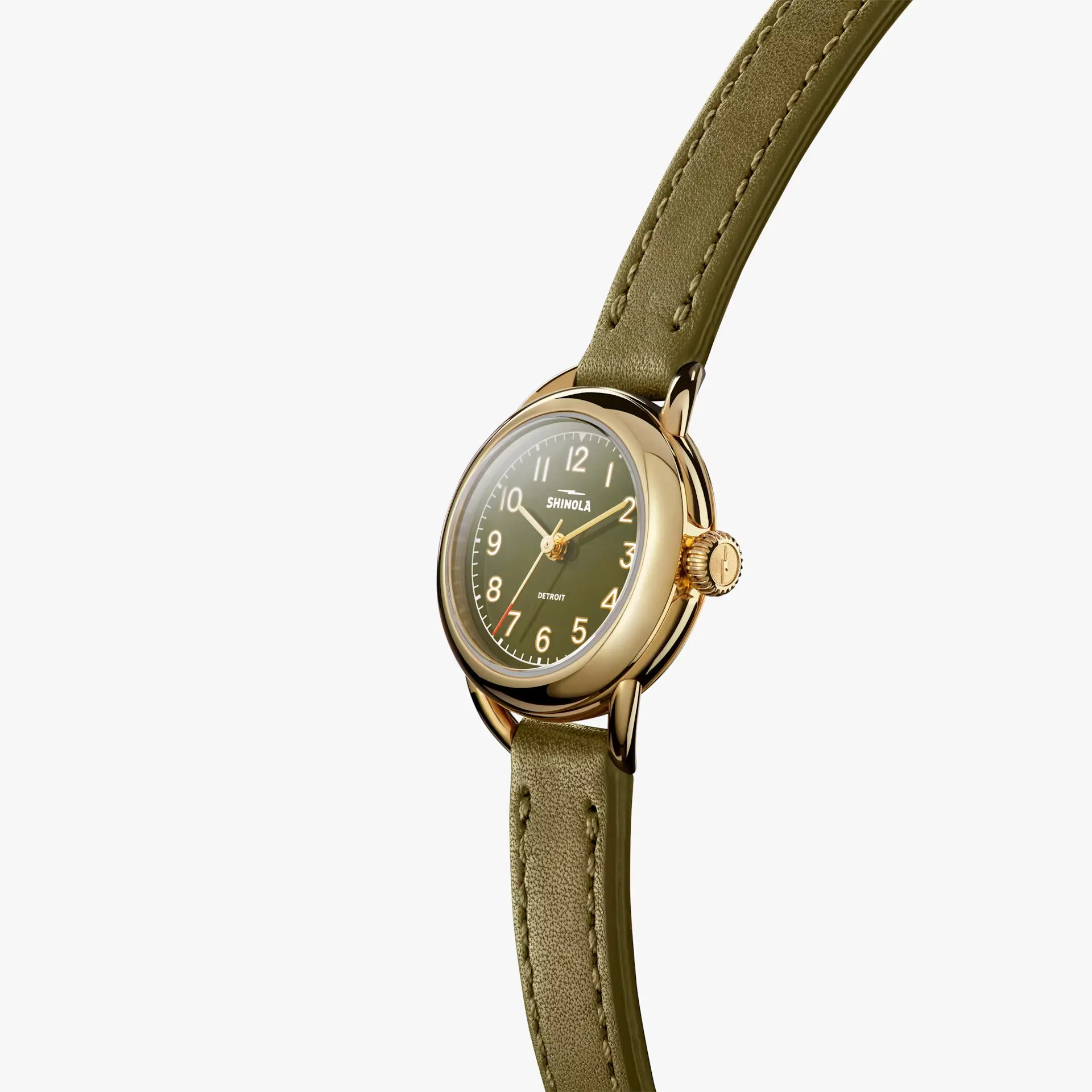 Shinola Runabout Mini 25mm Army Green Gold Watch S0120273247