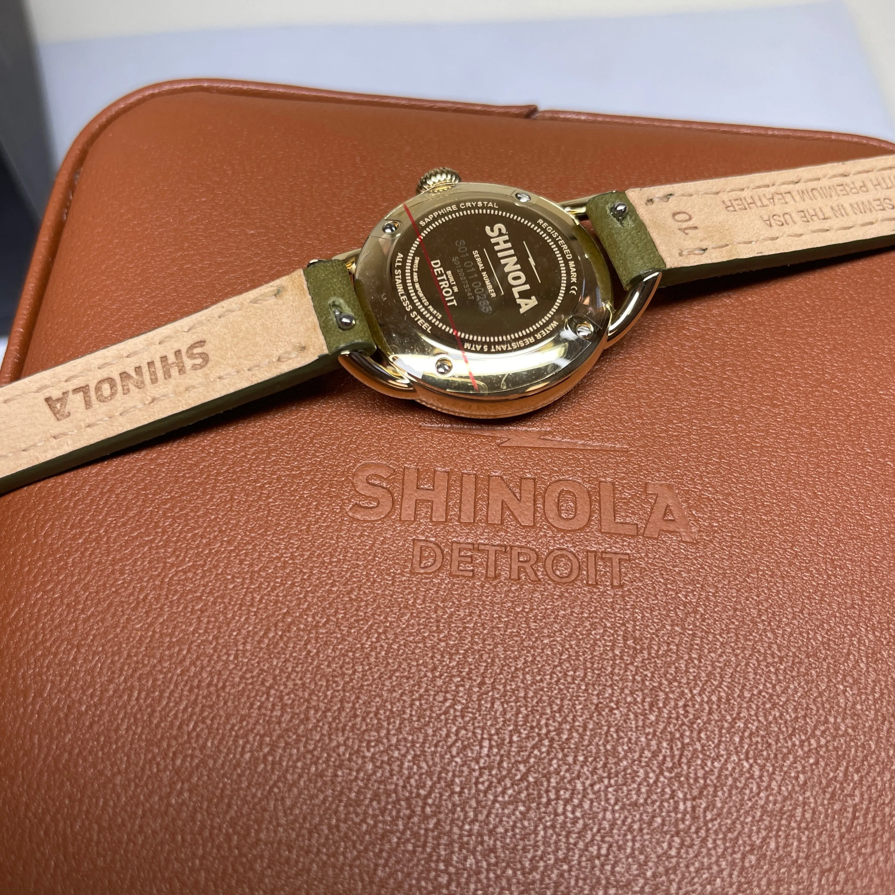 Shinola Runabout Mini 25mm Army Green Gold Watch S0120273247