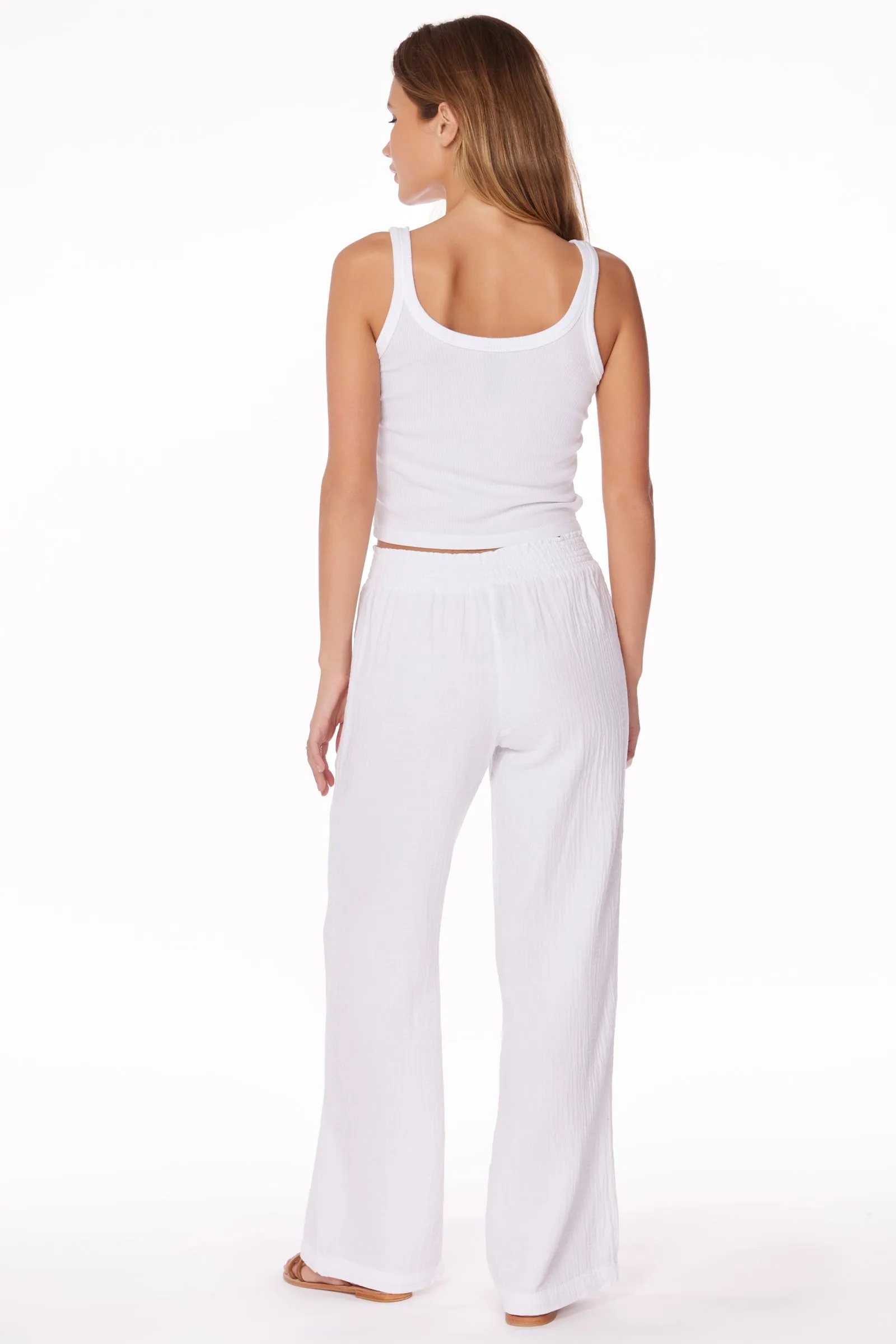 SMOCKED WAIST WIDE LEG PANT