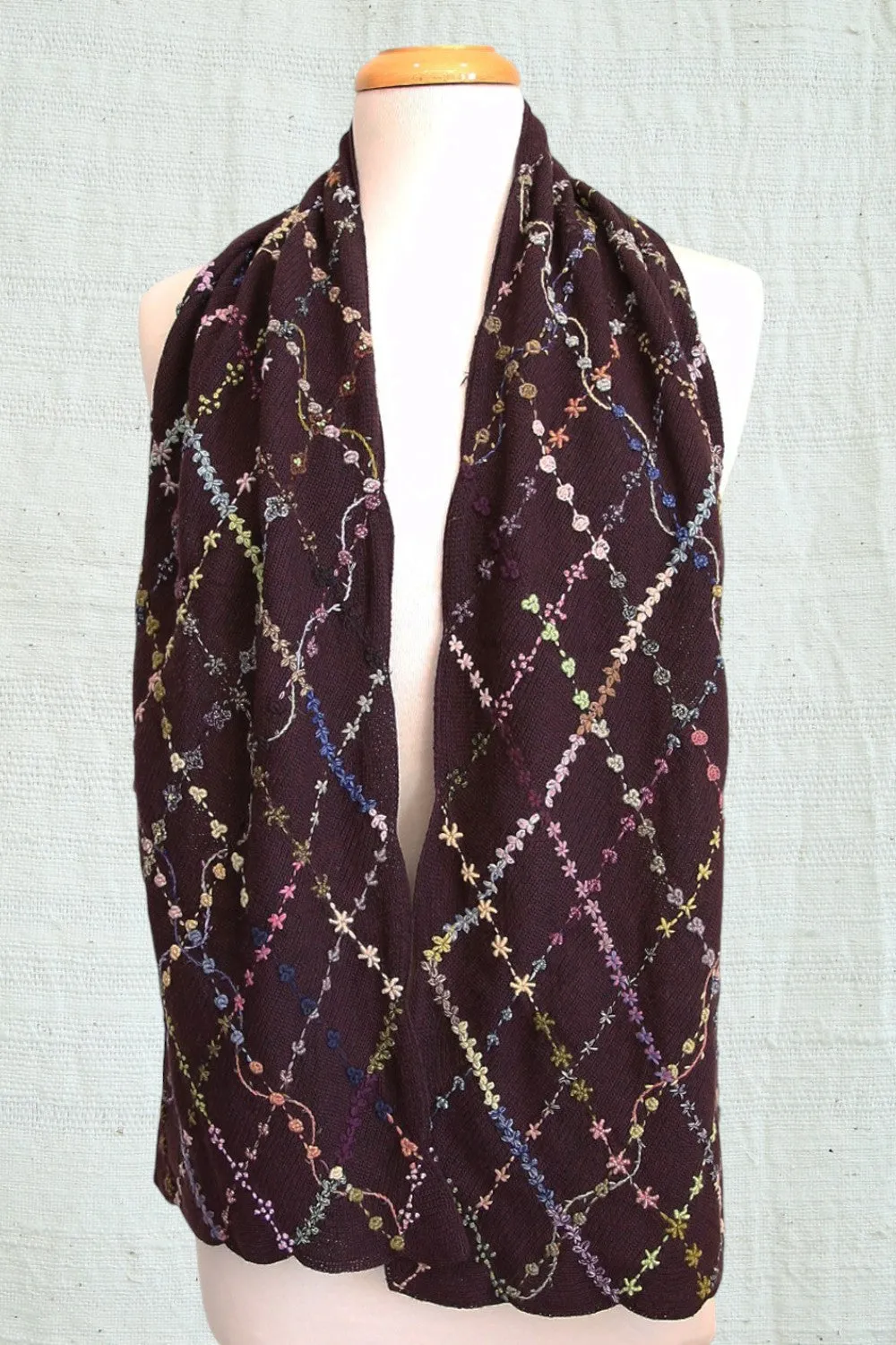 SOPHIE DIGARD LILAS VIGNE CROCHET WOOL SCARF