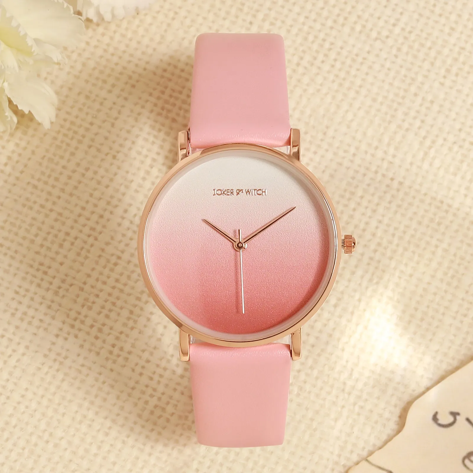 Sunrise Pink PU Strap Watch