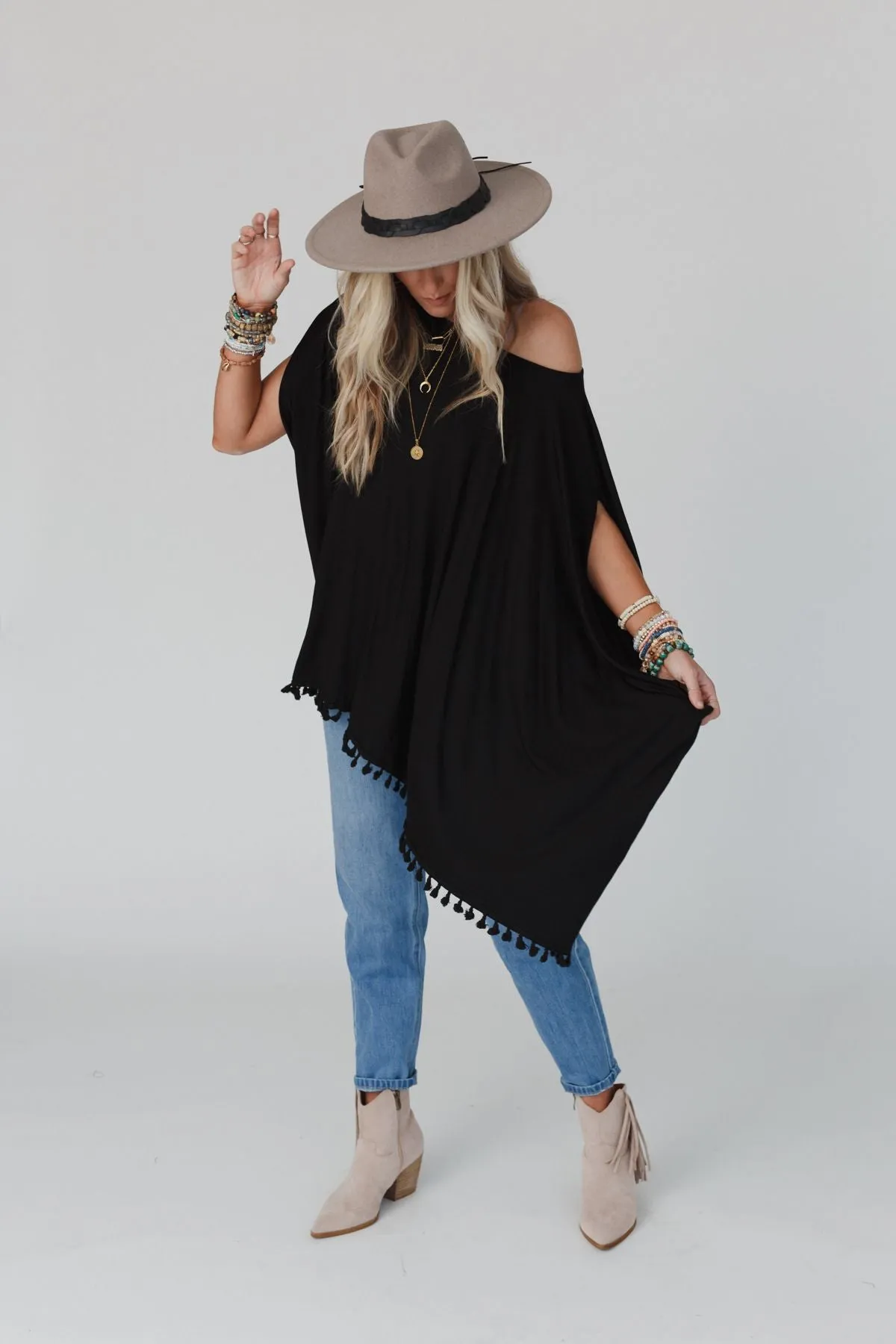 The Wren Tassel Tunic - Black