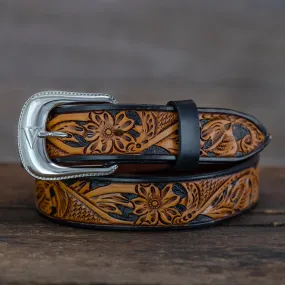 Two Tone Black Russet Floral Belt