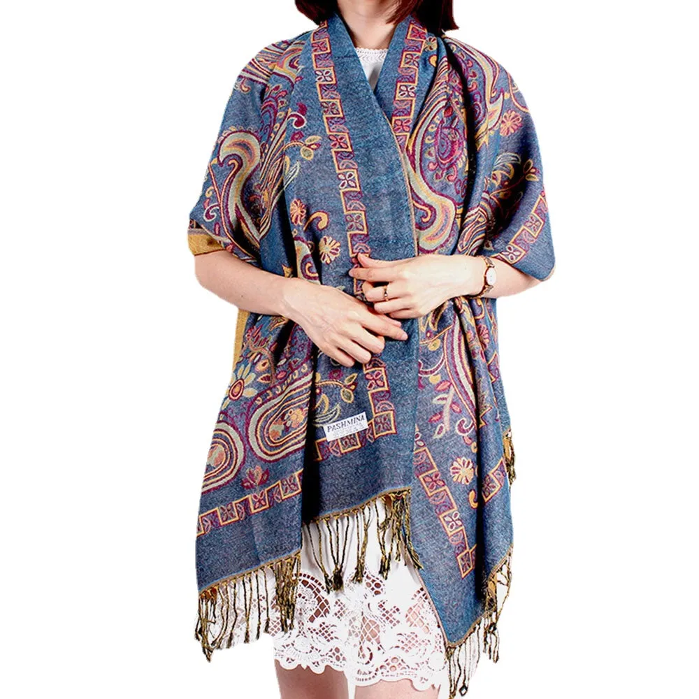 Women Ethnic Style Keep Warm Plus Thick Long Scarf Shawl With Tassel