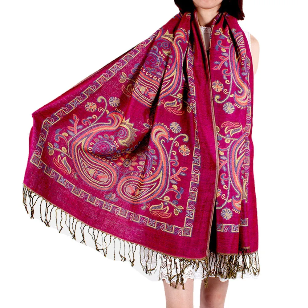 Women Ethnic Style Keep Warm Plus Thick Long Scarf Shawl With Tassel